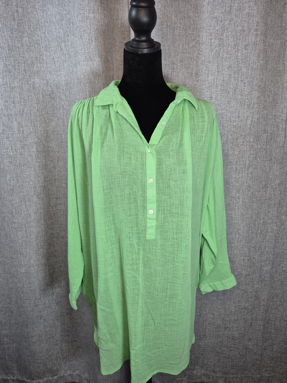 J.Crew M Lime Green Cotton Gauze Popover Tunic Top Long Sleeve Beach Resort